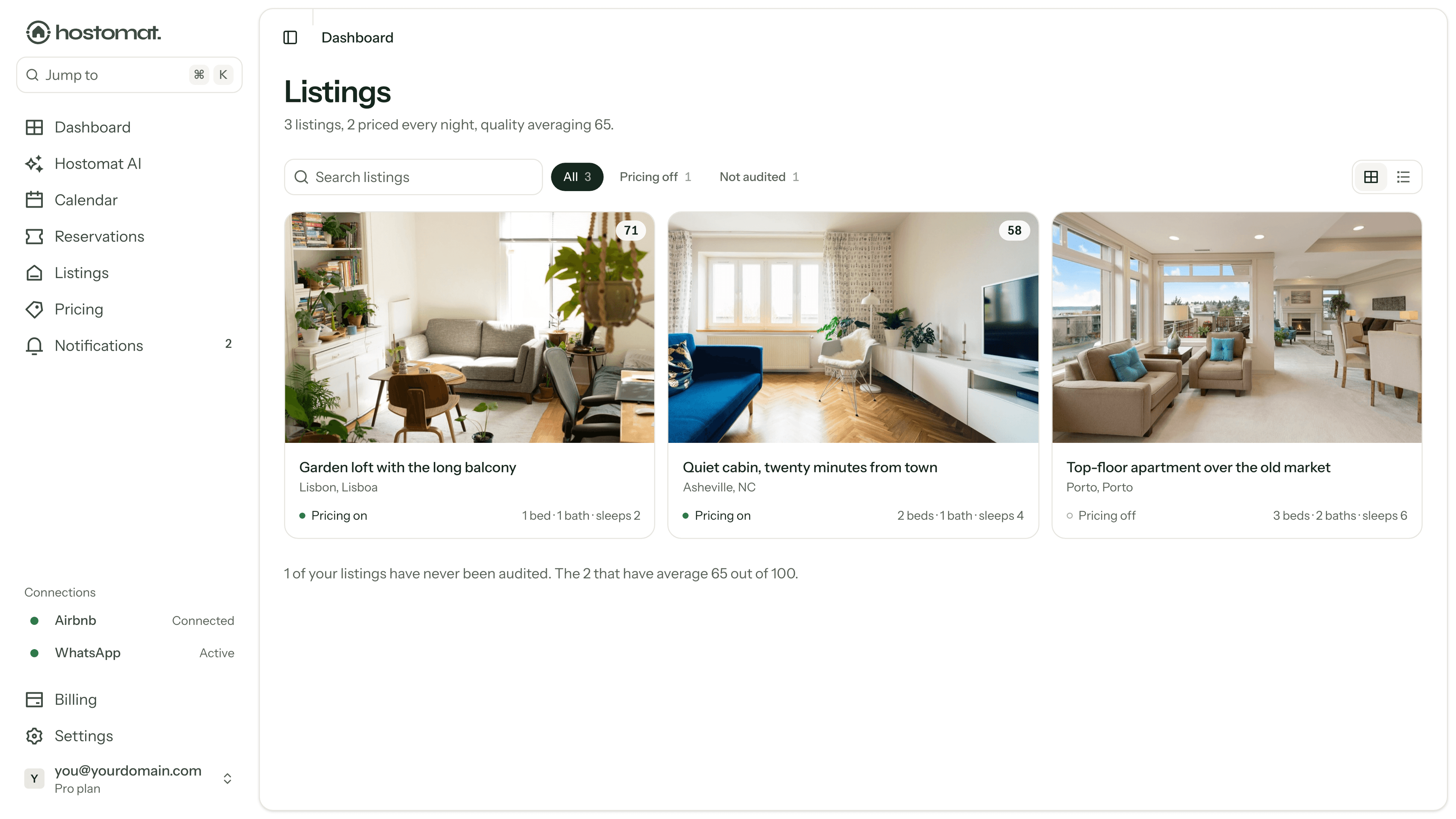 The listings page with imported properties