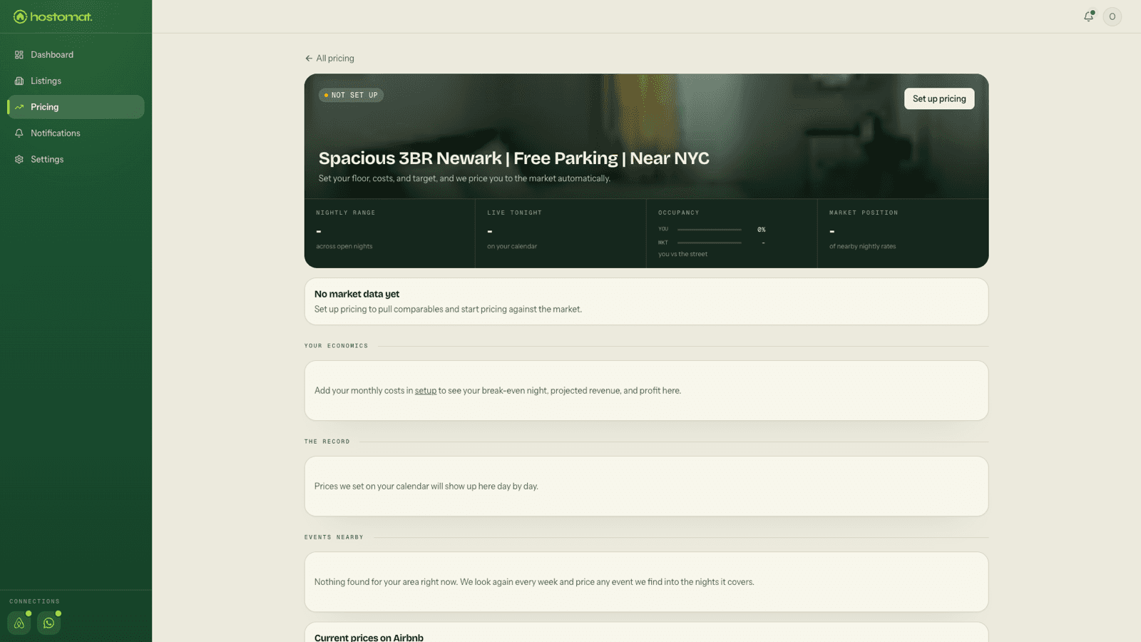 A listing before pricing is set up