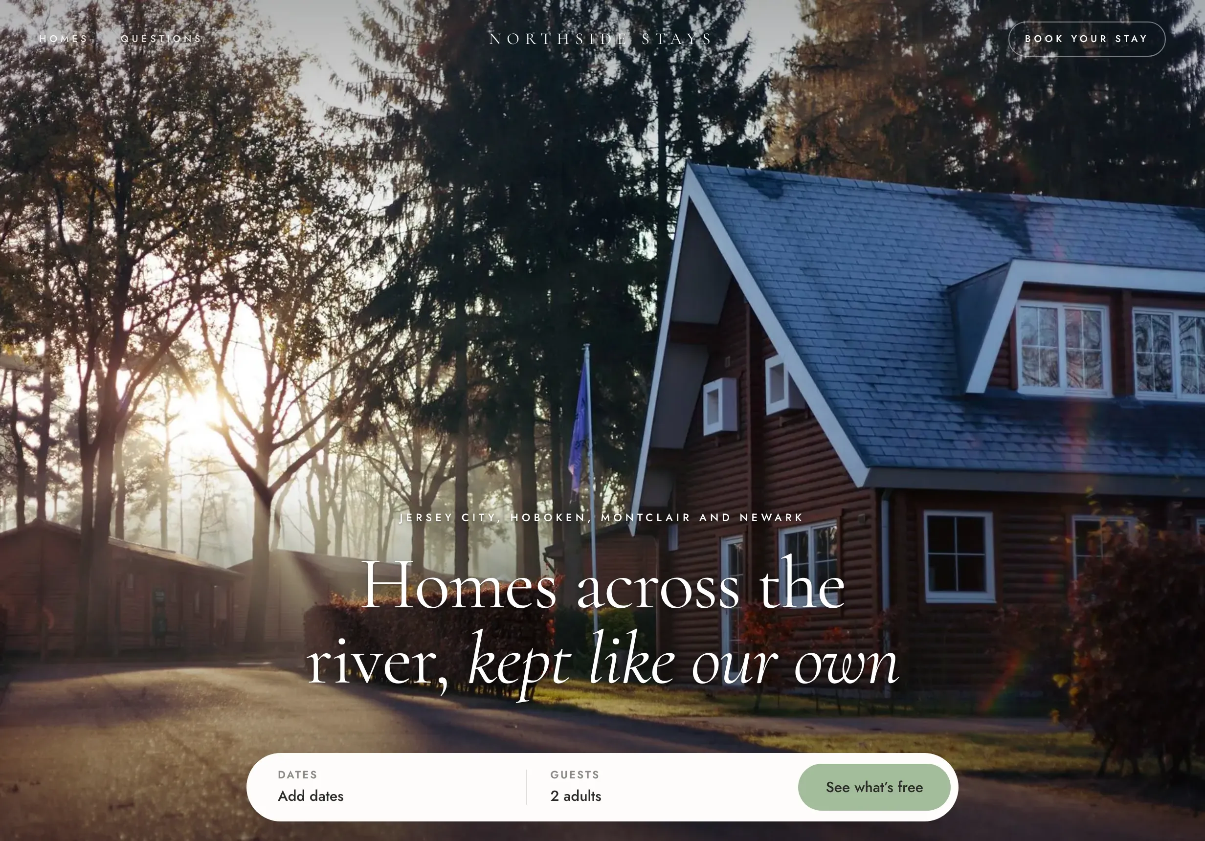 The Coast template on the invented account's direct booking site: airy, big overlapping photos.