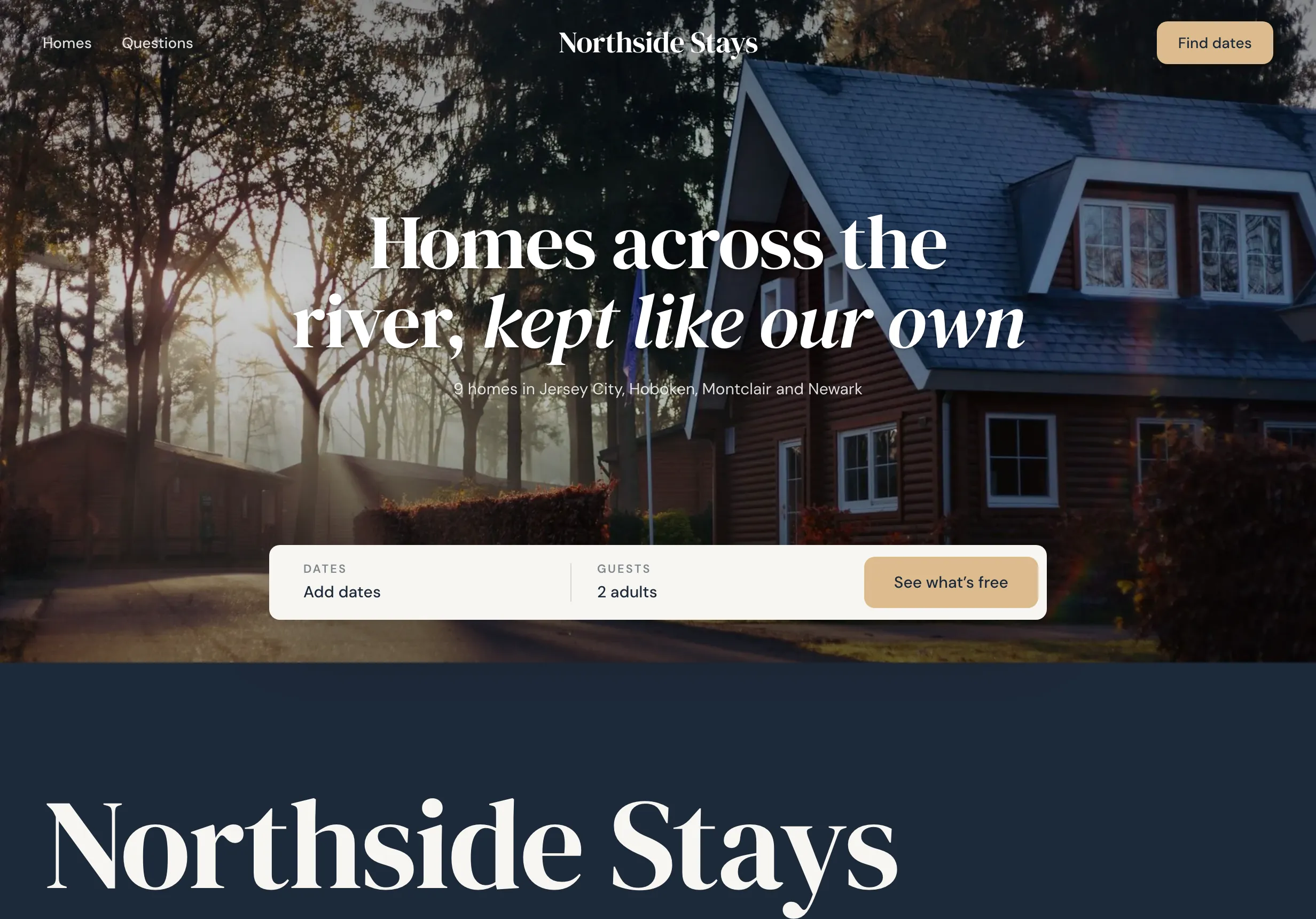 The Collection template on the invented account's direct booking site: search first, for many homes.