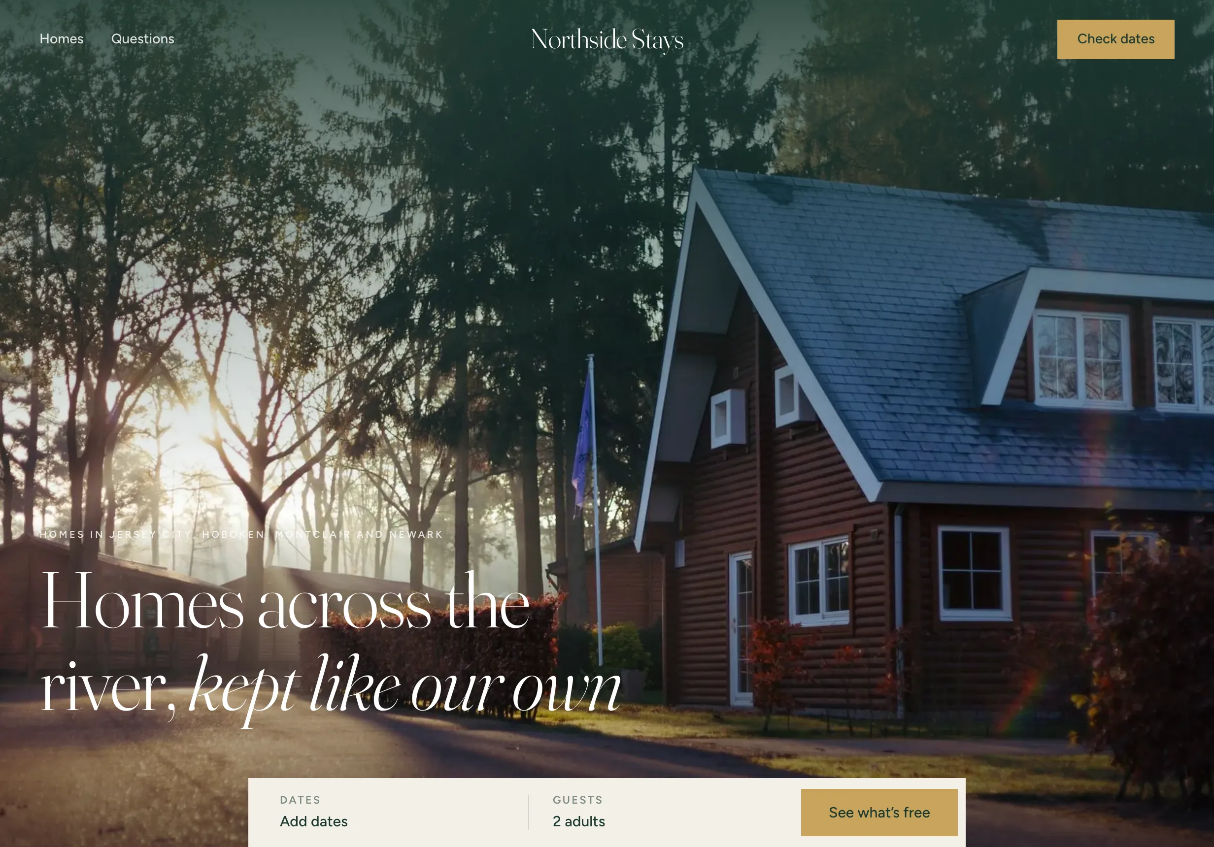 The Nature template on the invented account's direct booking site: forest calm, framed like prints.